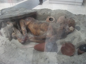 An early mummy. Preserved in the desert sand by 'accident'. 